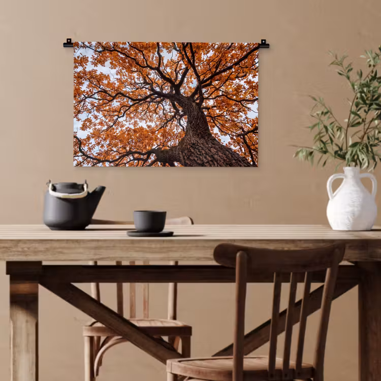 Boom - Bladerdak - Herfst - Oranje - Sfeervol Wandkleed katoen klein -sfeer6