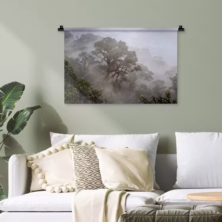Boom - Mistig - Bos - Groen - Natuur Wandkleed katoen klein -sfeer7