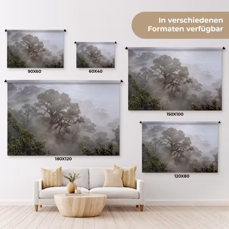Boom - Mistig - Bos - Groen - Natuur Wandkleed katoen klein -tsfeer8_DE