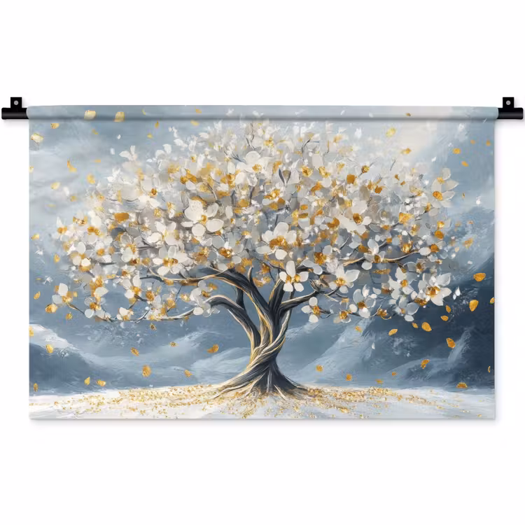 Boom - Winter - Levensboom - Modern - Goud Wandkleed katoen klein -zz3d