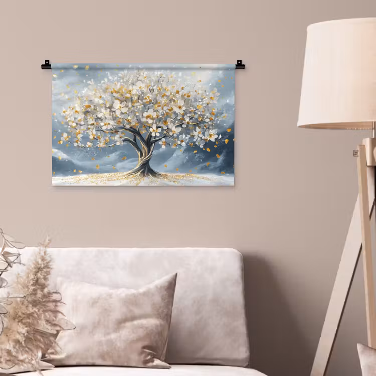 Boom - Winter - Levensboom - Modern - Goud Wandkleed katoen klein -sfeer4