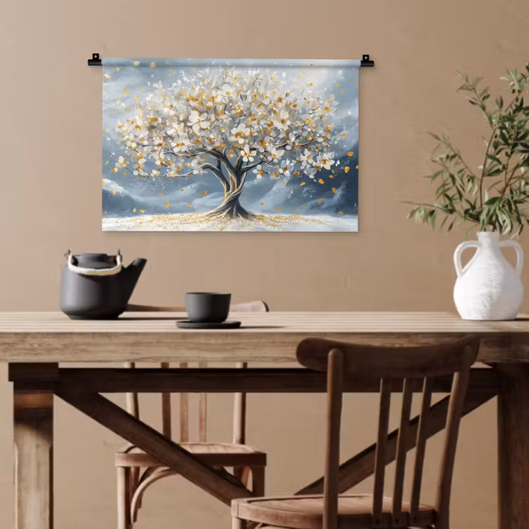 Boom - Winter - Levensboom - Modern - Goud Wandkleed katoen klein -sfeer6