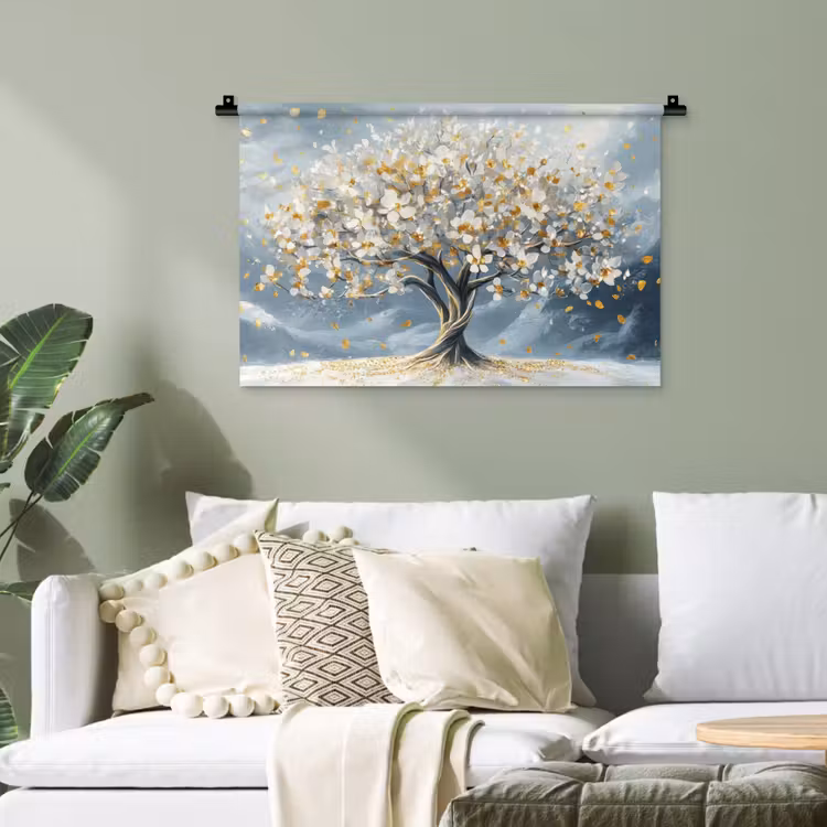 Boom - Winter - Levensboom - Modern - Goud Wandkleed katoen klein -sfeer7