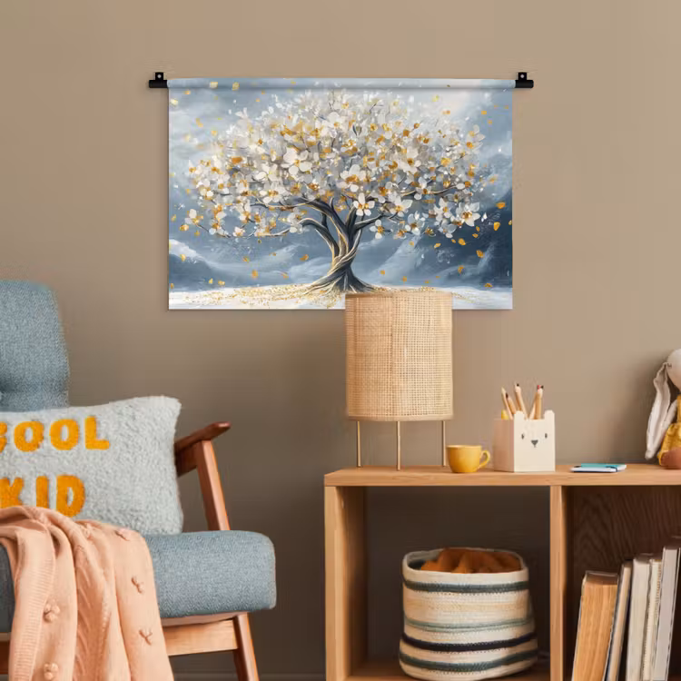 Boom - Winter - Levensboom - Modern - Goud Wandkleed katoen klein -wsfeer4_kind