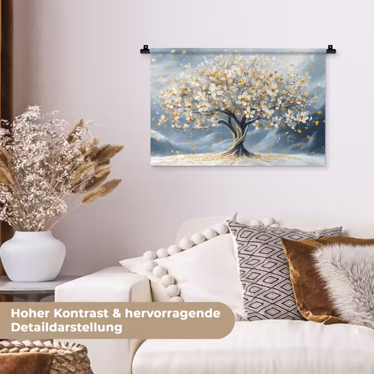 Boom - Winter - Levensboom - Modern - Goud Wandkleed katoen klein -tsfeer1_DE
