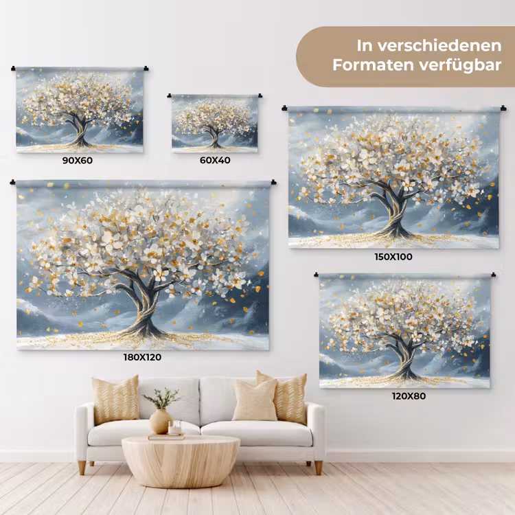 Boom - Winter - Levensboom - Modern - Goud Wandkleed katoen klein -tsfeer8_DE