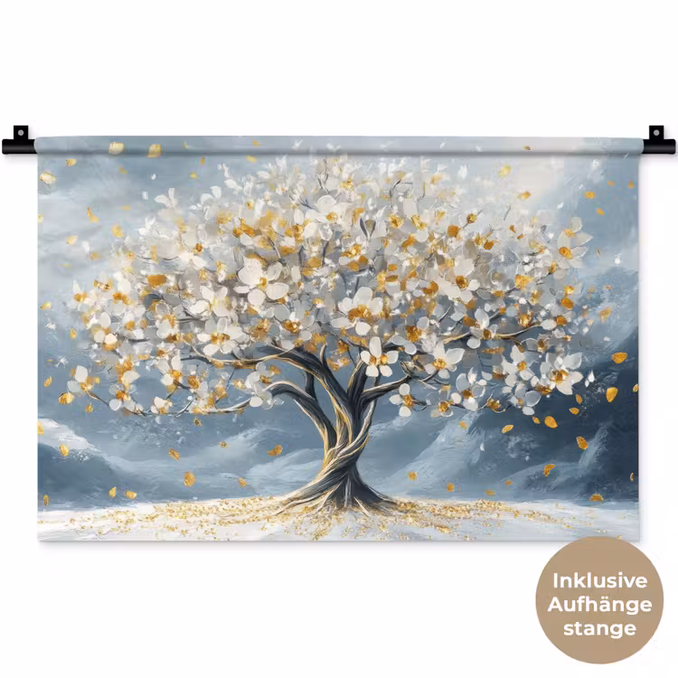 Boom - Winter - Levensboom - Modern - Goud Wandkleed katoen klein -t3d_DE