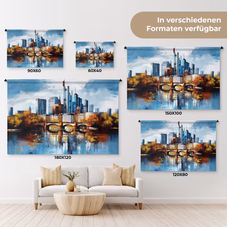 Bomen Frankfurt- Stad - Skyline - Brug Wandkleed katoen klein -tsfeer8_DE