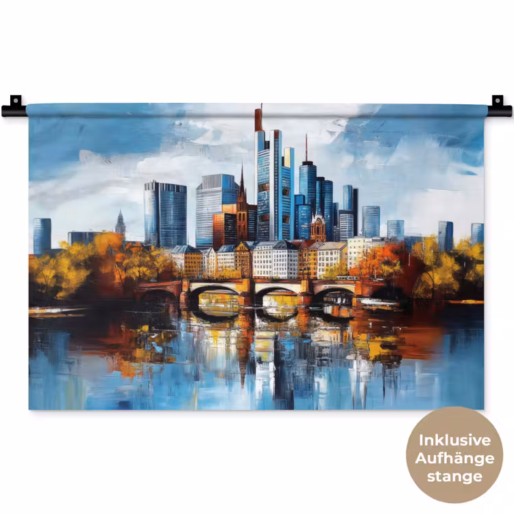 Bomen Frankfurt- Stad - Skyline - Brug Wandkleed katoen klein -t3d_DE