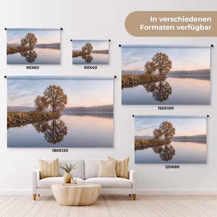 Bomen - Reflectie - Water - Zonsopgang - Serene Wandkleed katoen klein -tsfeer8_DE