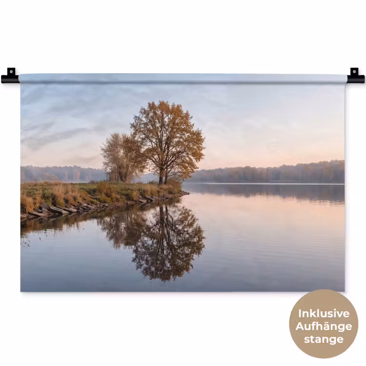 Bomen - Reflectie - Water - Zonsopgang - Serene Wandkleed katoen klein -t3d_DE