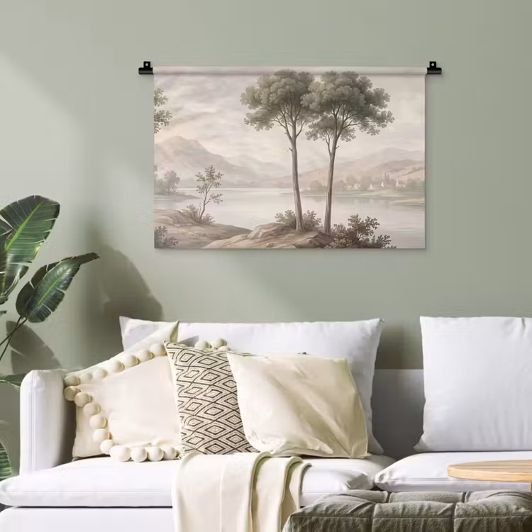 Bomen - Meer - Bergen - Illustratie Wandkleed katoen klein -sfeer7