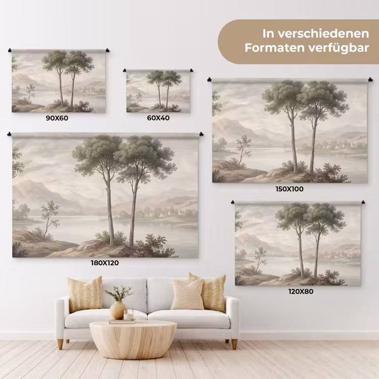 Bomen - Meer - Bergen - Illustratie Wandkleed katoen klein -tsfeer8_DE