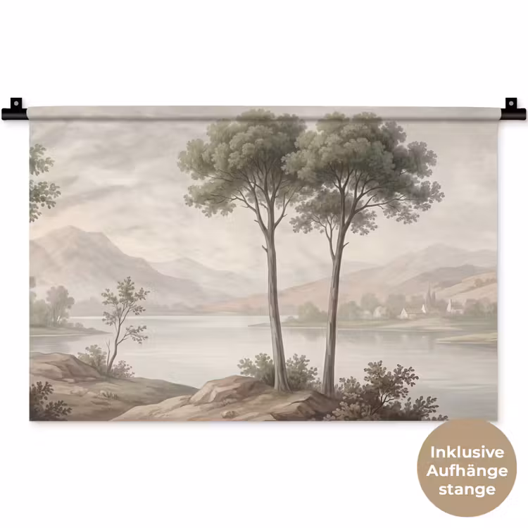 Bomen - Meer - Bergen - Illustratie Wandkleed katoen klein -t3d_DE