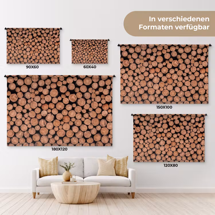 Houtblokken - Textuur - Patroon - Bruin - Rustiek Wandkleed katoen klein -tsfeer8_DE