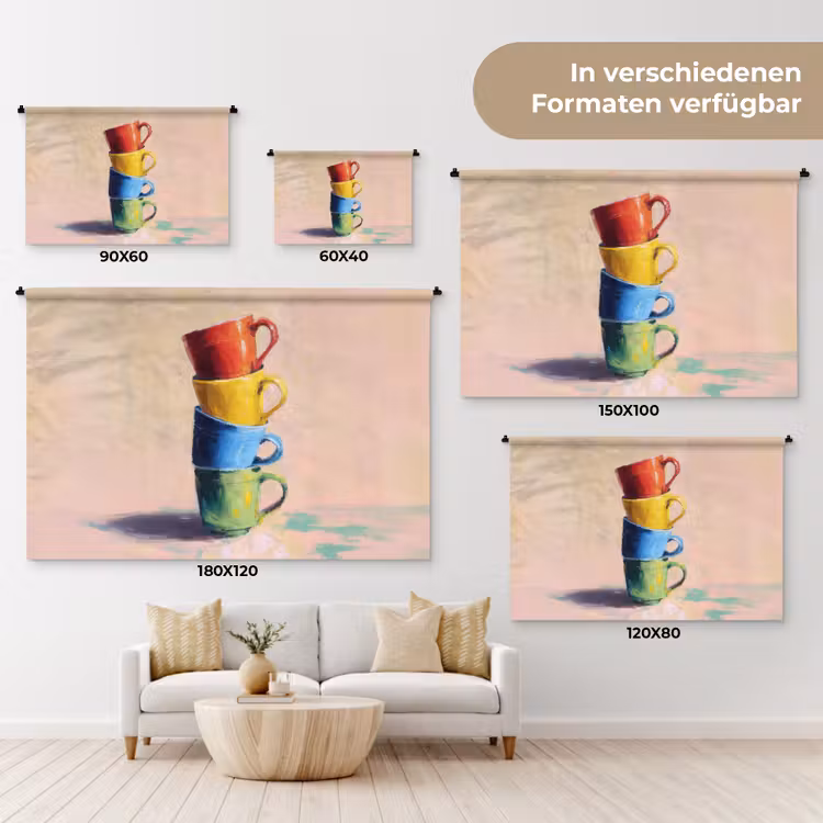 Mokken - Gestapeld - Keramiek - Kleurrijk Wandkleed katoen klein -tsfeer8_DE