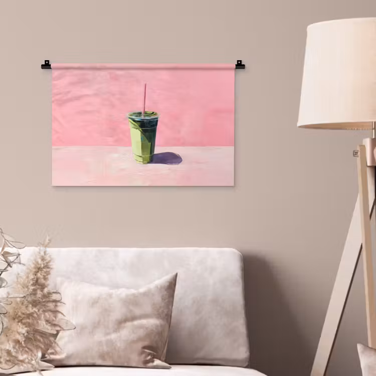 Beker - Rietje - Minimalistisch - Groen Wandkleed katoen klein -sfeer4