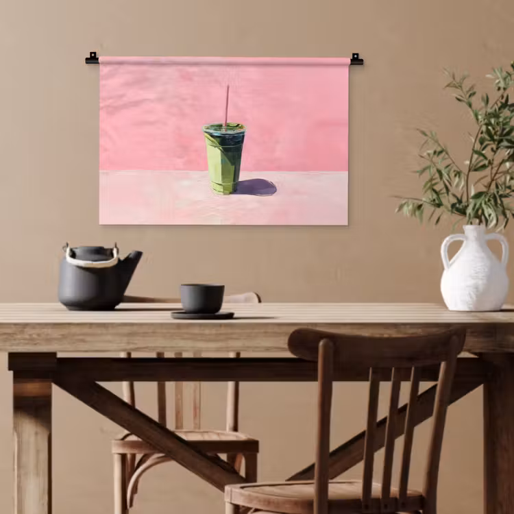 Beker - Rietje - Minimalistisch - Groen Wandkleed katoen klein -sfeer6