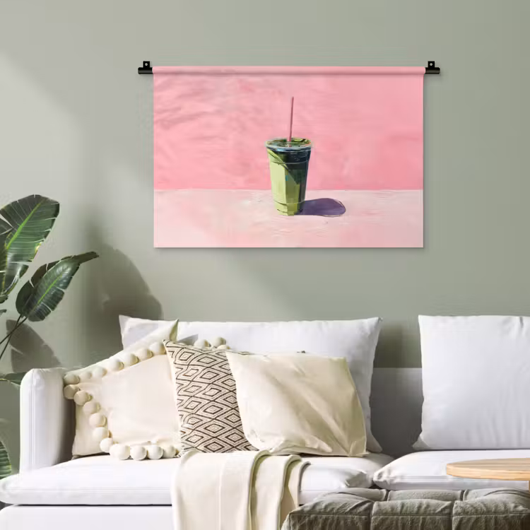 Beker - Rietje - Minimalistisch - Groen Wandkleed katoen klein -sfeer7