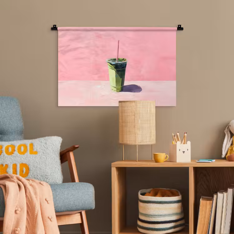 Beker - Rietje - Minimalistisch - Groen Wandkleed katoen klein -wsfeer4_kind