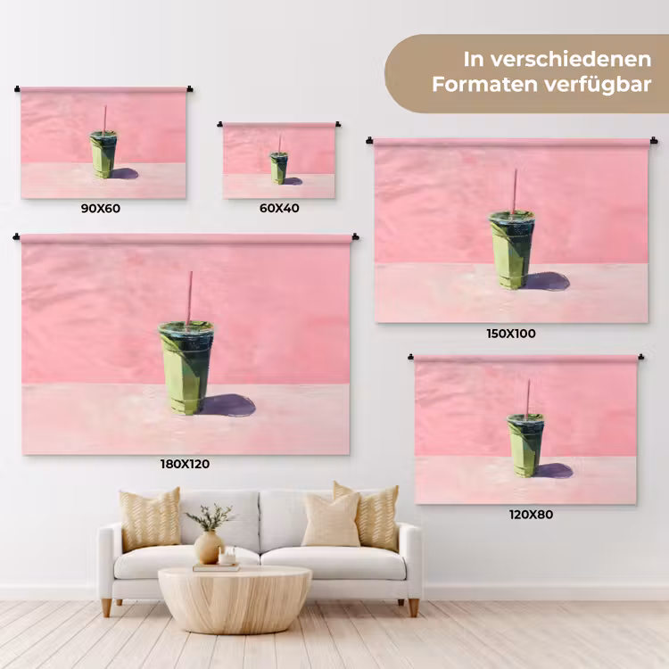 Beker - Rietje - Minimalistisch - Groen Wandkleed katoen klein -tsfeer8_DE