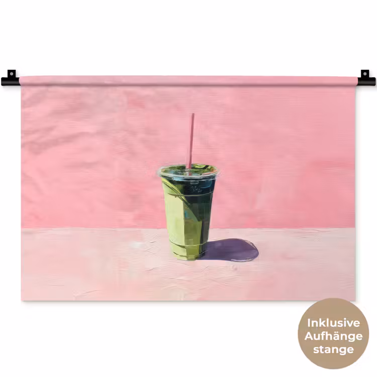 Beker - Rietje - Minimalistisch - Groen Wandkleed katoen klein -t3d_DE