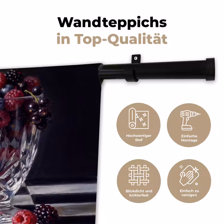 Wandteppich - Beeren – Kristall – Stillleben - Bessen - Kristal - Stilleven Wandkleed katoen klein