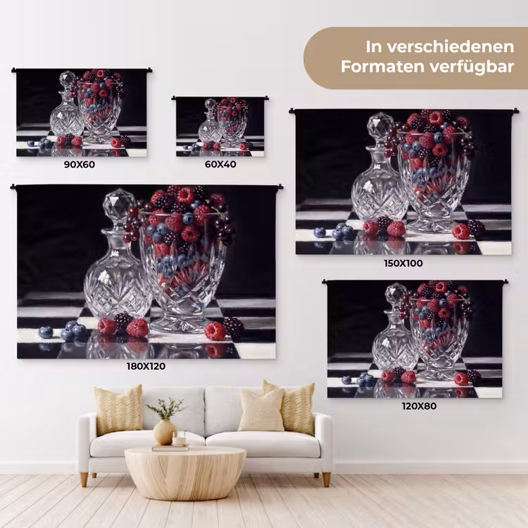 Wandteppich - Beeren – Kristall – Stillleben - Bessen - Kristal - Stilleven Wandkleed katoen klein