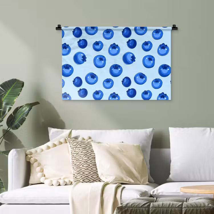 Bessen - Modern - Blauw Wandkleed katoen klein 269 -sfeer7