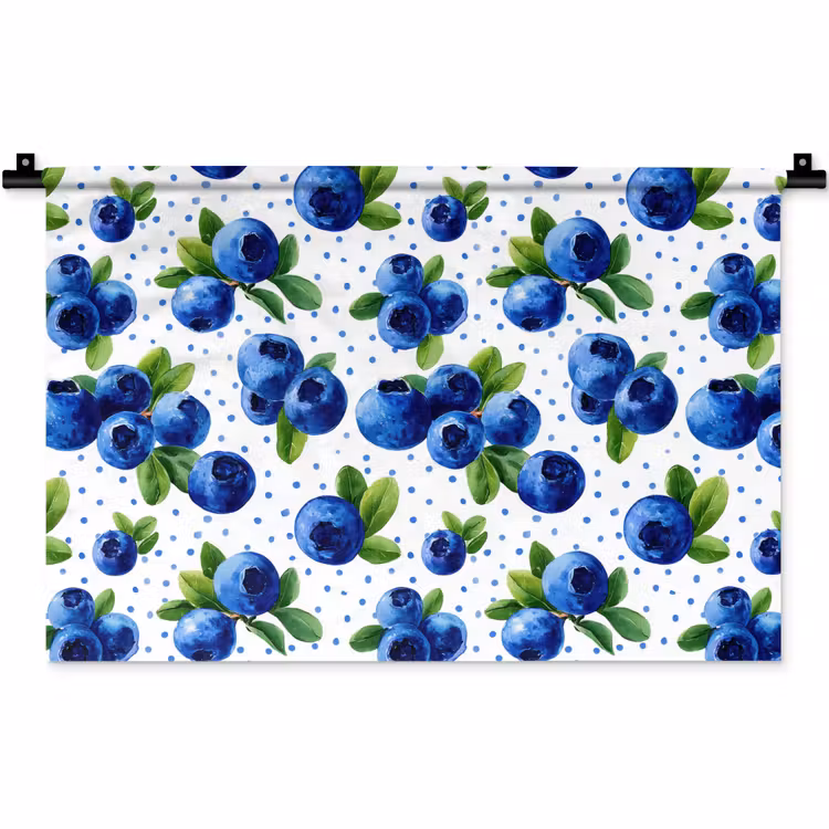 Bessen - Patroon - Blauw Wandkleed katoen klein 269 -zz3d