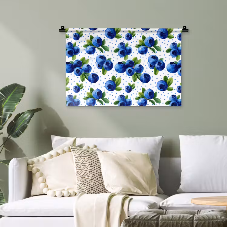 Bessen - Patroon - Blauw Wandkleed katoen klein 269 -sfeer7