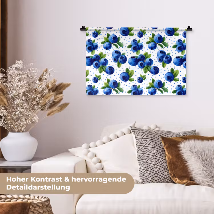 Bessen - Patroon - Blauw Wandkleed katoen klein 269 -tsfeer1_DE