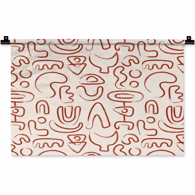 Beige - Vormen - Rood - Patroon Wandkleed katoen klein 269 -zz3d