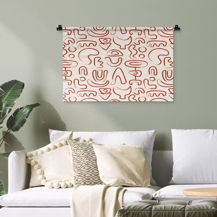Beige - Vormen - Rood - Patroon Wandkleed katoen klein 269 -sfeer7