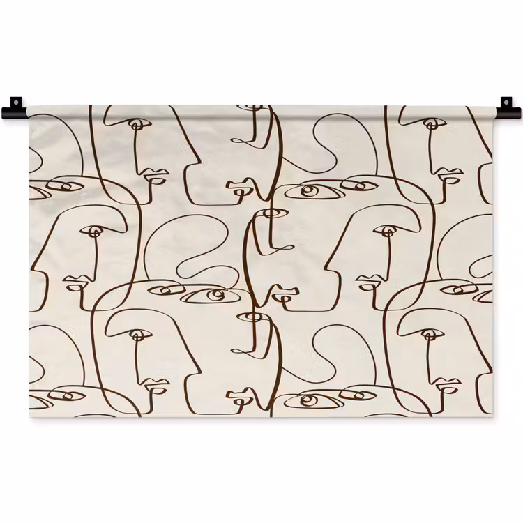 Beige - Gezicht - Lijnen - Bruin Wandkleed katoen klein 269 -zz3d