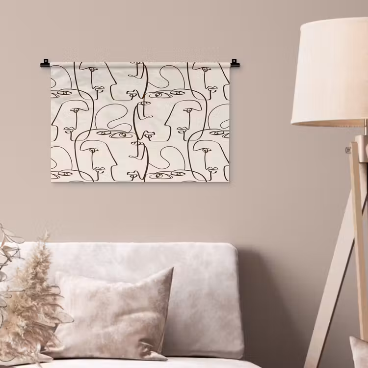 Beige - Gezicht - Lijnen - Bruin Wandkleed katoen klein 269 -sfeer4