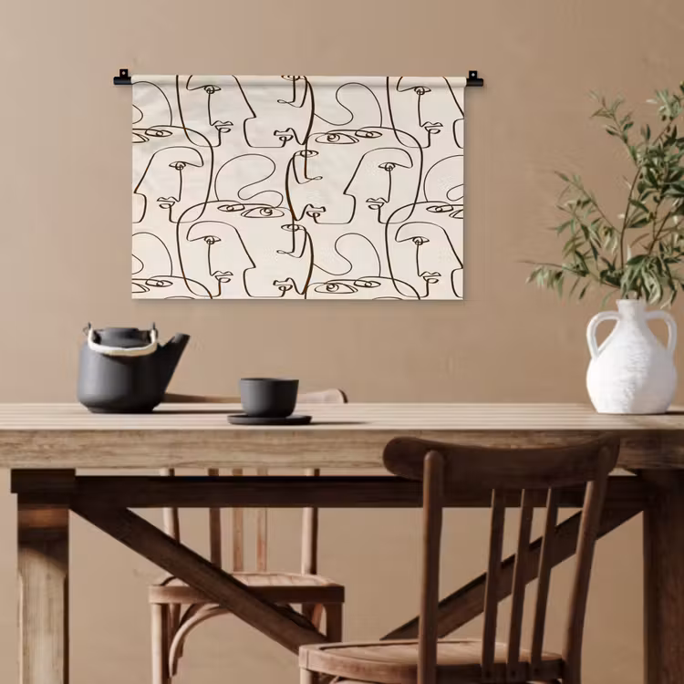 Beige - Gezicht - Lijnen - Bruin Wandkleed katoen klein 269 -sfeer6