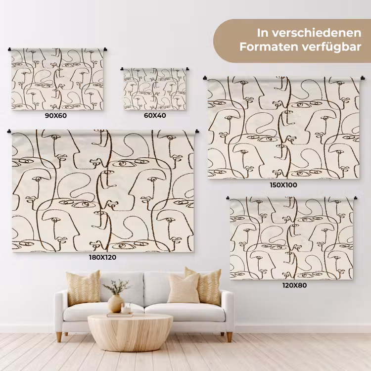 Beige - Gezicht - Lijnen - Bruin Wandkleed katoen klein 269 -tsfeer8_DE