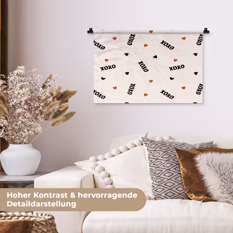 Beige - Hartjes - Patroon Wandkleed katoen klein 269 -tsfeer1_DE