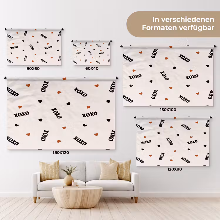 Beige - Hartjes - Patroon Wandkleed katoen klein 269 -tsfeer8_DE