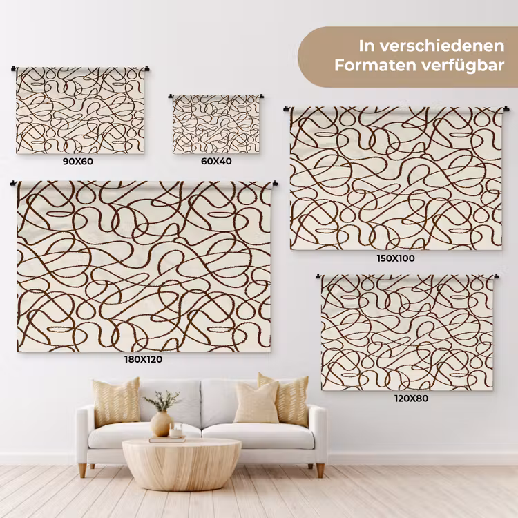 Beige - Lijnen - Donkerbruin Wandkleed katoen klein 269 -tsfeer8_DE