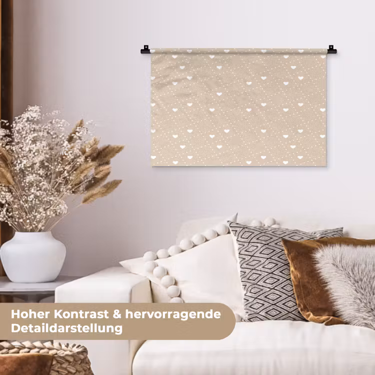 Beige - Wit - Hartjes - Patroon Wandkleed katoen klein 269 -tsfeer1_DE