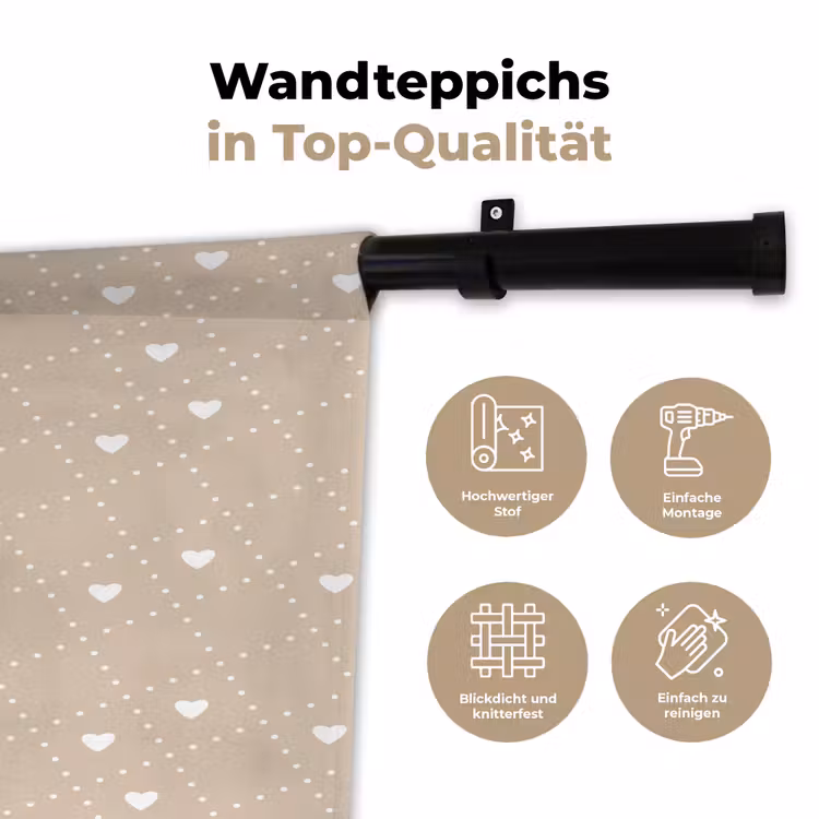 Beige - Wit - Hartjes - Patroon Wandkleed katoen klein 269 -tsfeer2_DE
