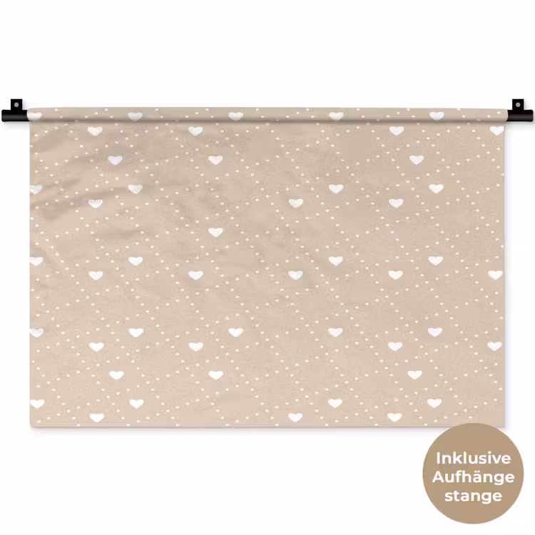 Beige - Wit - Hartjes - Patroon Wandkleed katoen klein 269 -t3d_DE
