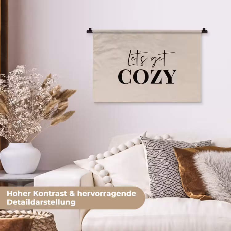 Beige - Winter - Quote - Cozy Wandkleed katoen klein -tsfeer1_DE