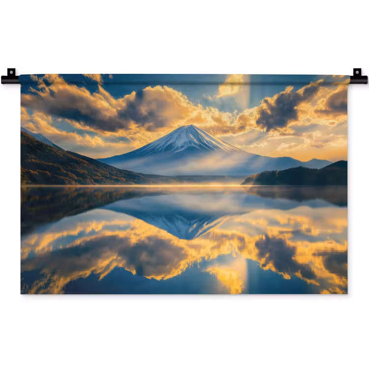 Berg - Rivier - Zonsondergang Wandkleed katoen klein -zz3d