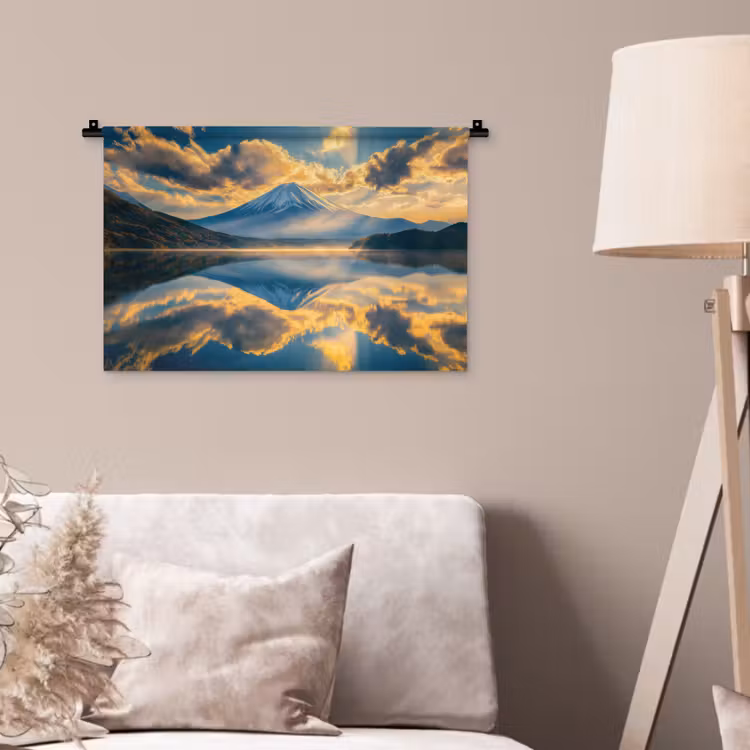 Berg - Rivier - Zonsondergang Wandkleed katoen klein -sfeer4