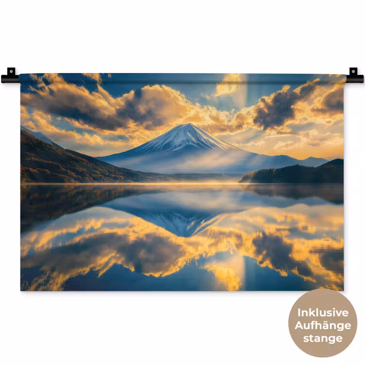 Berg - Rivier - Zonsondergang Wandkleed katoen klein -t3d_DE