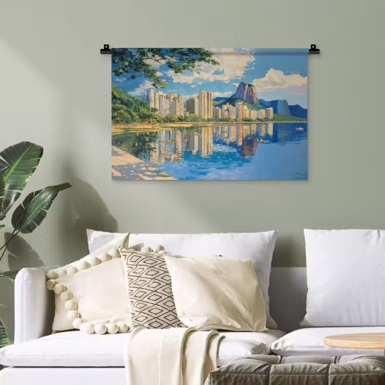 Berg - Skyline - Strand - Water Wandkleed katoen klein -sfeer7