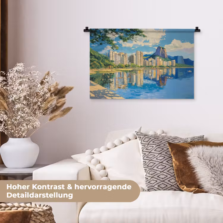 Berg - Skyline - Strand - Water Wandkleed katoen klein -tsfeer1_DE